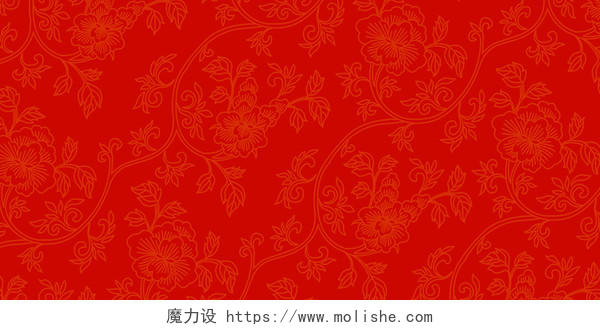 红色喜庆花卉线条图案底纹展板背景红色底纹